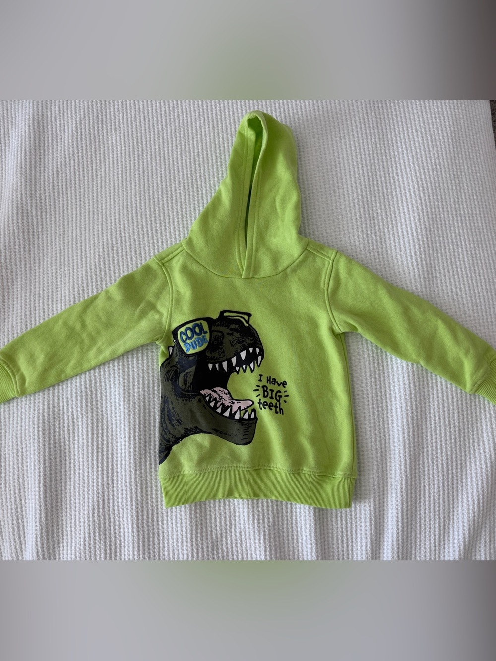 Kids Headquarters Neon Green Dino Hoodie with 'Cool Dude' Patch